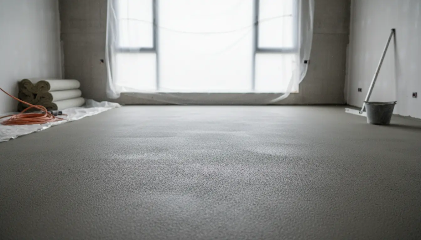 Свежая стяжка в закрытом помещении