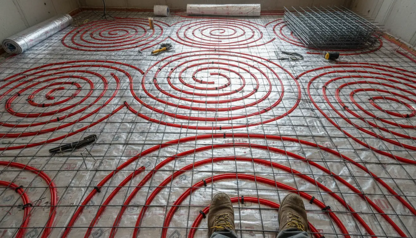 Трубы теплого пола перед заливкой